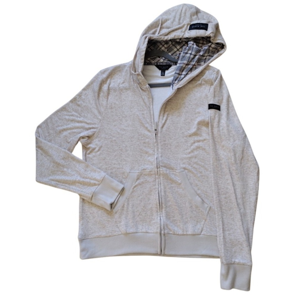 Ted Baker Lightweight Hooded Sweatshirt Men L Eggnog Heather Full Zip